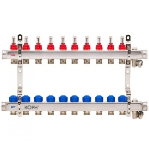 Ansamblu distribuitor pentru incalzire in pardoseala, 10 cai, inox 1", KOPH/Jurgen