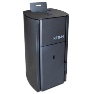 Centrala cu peleti KOPH PM 25 kW, 160 mp, buncar peleti 25 kg, diametru cos fum ⌀80 mm, manta apa 28 litri, pompa recirculare si vas expansiune incorporate, Negru - Img 2