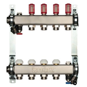 Distribuitor pentru incalzire pardoseala, 2 cai, HERZ, inox 1", cu iesire G 3/4