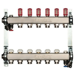 Distribuitor pentru incalzire pardoseala, 6 cai, HERZ, inox 1", cu iesire G 3/4