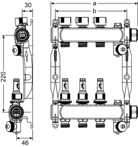 Distribuitor pentru incalzire pardoseala, TECEfloor SLQ RECTANGULAR otel inoxidabil, cu debitmetre, complet echipat 5 cai x 3/4" x 1" - Img 3