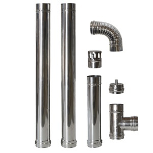Kit cos fum de interior simplu perete Termax pentru centrale cu peleti, din inox, Ø 80 mm, conectare centrala - cos fum exterior, model P1 - Img 2