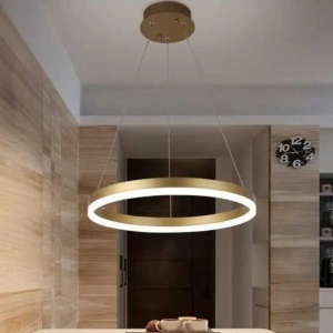 Lustra LED, Minimalist Ring cu telecomanda, WIFI 2.4G, lumina/rece/calda/neutra intensitate reglabila, Auriu - Img 2