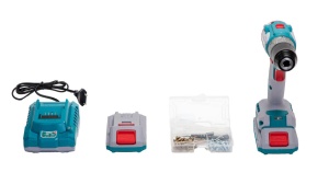 Masina de gaurit cu acumulator TOTAL 20V-2.0Ah Li-Ion, 2 acumulatori + 47 accesorii