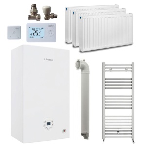 Pachet apartament cu 2 camere, centrala termica pe gaz in condensare Fondital Tenerife KC 24 kW, Calorifere, Termostat Inteligent, Set robineti calorifere, Kit evacuare inclus