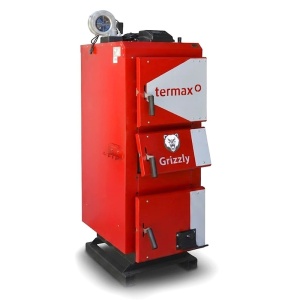 Pachet centrala/Cazan pe lemn/carbune Termax Grizzly 27 kW cu ventilator si automatizare, 180 m², Ø cos fum 180 mm, volum manta apa 105 litri, grosime focar 6 mm, randament 86%, Calorifere, Pompe de recirculare, Grup de siguranta - Img 3