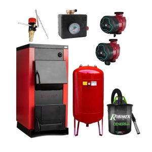 Pachet Centrala/Cazan pe lemn Termax 25 kW, cu ardere standard, volum manta apa 75 litri, grup siguranta, pompa recirculare, regulator de tiraj, vas expansiune, aspirator cenusa