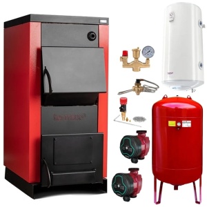 Pachet Centrala/Cazan pe lemn Termax 25 kW, cu ardere standard, volum manta apa 75 litri, boiler termoelectric, grup siguranta, pompe recirculare, regulator de tiraj, vas expansiune, supapa termica