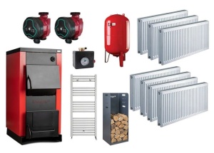 Pachet centrala/cazan pe lemne Termax 30 kW cu regulator de tiraj inclus, Ø 180 mm, volum manta apa 90 litri, complet echipata