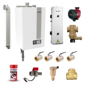 Pachet centrala termica pe gaz/GPL in condensare Fondital Itaca CH KR 60 kW - schimbator de caldura din otel inoxidabil, doar incalzire, kit de evacuare inclus + Kit hidraulic