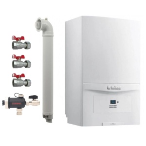 Pachet centrala termica pe gaz/GPL in condensare Vaillant ecoTEC pure VUW 236/7-2, 20.2 kW, incalzire si ACM, Kit de evacuare inclus, Robineti si Filtru antimagnetita