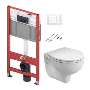 Pachet complet - Cadru cu rezervor Base si clapeta cu dubla actionare TECEbase alba + Vas WC suspendat 9400400 + 9700018