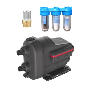Pachet hidrofor SCALA 2 GRUNDFOS 3-45, 0.55 kW, rezervor 20 l, debit 3.6 m3/h, Set 3 filtre ALFAKAL 10", pentru apa, nylon, bumbac si carbune activ, racord 1" si Supapa de sens cu sorb sita 1"