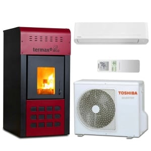 Pachet incalzire si racire - Termosemineu pe peleti Termax Kamin ECO, 25 kW + Aparat de aer conditionat Toshiba Yukai 13000 BTU