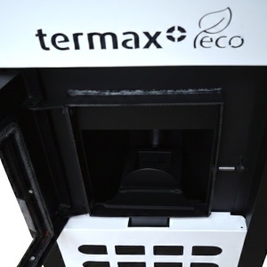 Pachet Smart Control - Termosemineu pe peleti Termax Kamin ECO, 25 kW, 160 mp, volum apa 42 litri, diametru cos fum ⌀80 mm, vas expansiune si pompa recirculare incluse + Termostat inteligent KOPH I302 WiFi + Aspirator cenusa 1000W + Stabilizator tensiune