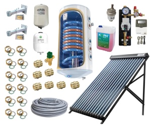 Pachet Solar Family Comfort 150 - Colector solar cu 15 tuburi vidate echipate cu heat-pipe Termax Solar, Boiler termoelectric Tesy 120 litri, Grup pompare, Vas expansiune sanitar si Vas expansiune solar