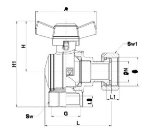 Robinet cu bila colt HERZ, FI-FI Ø 1" nr. 2, PN25, actionare fluture, albastru - Img 2