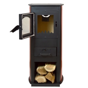 Soba pe lemn Termax Corex, 6.11 kW, evacuare spate, randament 86.49%, 40 m², spatiu depozitare lemne, Bordo - Img 5