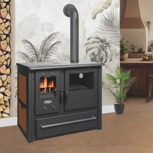 Soba pe lemn Termax Rustik, Samota, 9.5 kW, evacuare pe dreapta, cuptor integrat, randament 76.1%, 63 m², Maro - Img 3