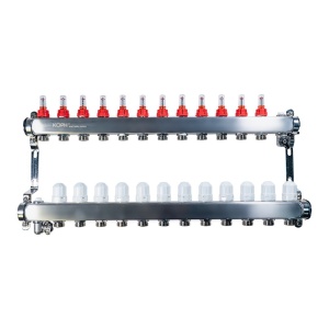 Ansamblu distribuitor pentru incalzire in pardoseala, 12 cai, KOPH, inox 1"