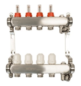 Ansamblu distribuitor pentru incalzire in pardoseala, 13 cai, KOPH, inox 1"