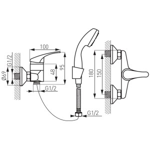 Baterie Ferro perete dus cu set de dus inclus Basic BBC77 - Img 2