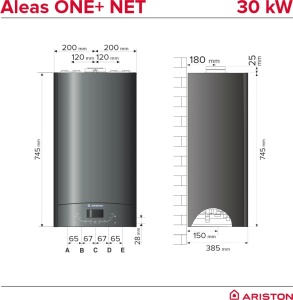 Centrala termica pe gaz in condensare Ariston Alteas One + Net 30 kW, schimbator de caldura brevetat XtraTech, functii Auto, Confort, Ingrijire si Programare ora, Clasa Energetica A+ pe incalzire, Negru - Img 6