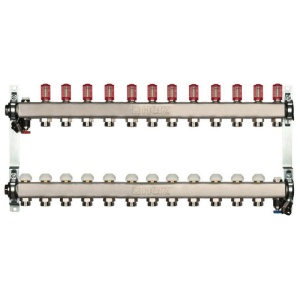 Distribuitor pentru incalzire pardoseala, 12 cai, HERZ, inox 1", cu iesire G 3/4