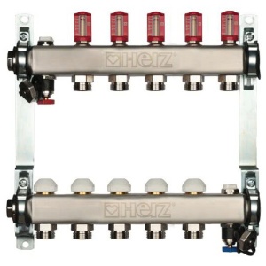 Distribuitor pentru incalzire pardoseala, 5 cai, HERZ, inox 1", cu iesire G 3/4