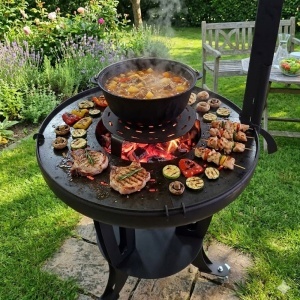 Gratar mobil multifunctional GRILL MASTER 3 in 1, din otel, rotisor cu motor electric, suport ceaun, pentru 10 persoane - Img 2