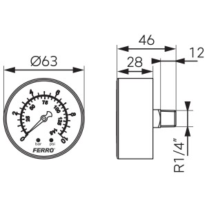 Manometru axial Ferro M6310A, 63 mm, 1/4", 0-10 bar - Img 2