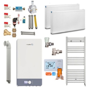 Pachet apartament cu 1 camera, centrala termica pe gaz in condensare Fondital Antea Next KC 26 kW, Calorifere, Termostat Inteligent, Set robineti calorifere, Kit evacuare inclus si Kit complet armaturi montaj