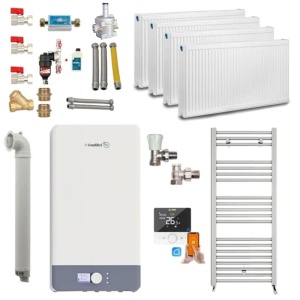 Pachet apartament cu 3 camere, centrala termica pe gaz in condensare Fondital Antea Next KC 26 kW, Calorifere, Termostat Inteligent, Set robineti calorifere, Kit evacuare inclus si Kit complet armaturi montaj