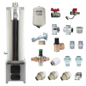 Pachet boiler pe lemne din inox + focar 90 litri, FM Group + Accesorii Montaj