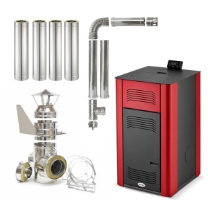 Pachet centrala peleti Termax Tera 18 KW, 120 mp, buncar peleti 30 kg, diametru cos fum ⌀80 mm, pompa recirculare si vas expansiune incorporate, Cos de fum interior si exterior