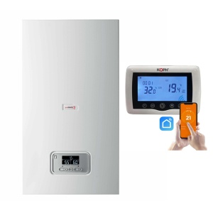 Pachet centrala termica electrica Protherm Ray 9 kW KE 14EU, vas expansiune 8 litri, display digital, racord tur/retur G 3/4", 57 m² si Termostat inteligent KOPH CT99 fara fir, cu WiFi