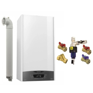 Pachet centrala termica pe gaz/GPL in condensare Ariston Clas One WIFI 24 kW, incalzire si ACM, Kit evacuare inclus si kit de instalare cu filtru magnetic Tiemme 3/4"