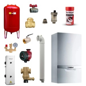 Pachet centrala termica pe gaz in condensare Vaillant ecoTEC Plus VU OE 806/5-5, 80 kW, doar incalzire, Kit de evacuare inclus, Vas expansiune, Accesorii