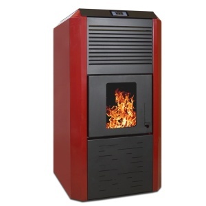 Pachet Smart Control - Termosemineu cu peleti Termax Kamin ECO, 30 kW, 220 mp, volum apa 49 litri, diametru cos fum ⌀80 mm, vas expansiune si pompa recirculare incluse + Termostat inteligent KOPH I302 WiFi + Aspirator cenusa 1000W + Stabilizator tensiune