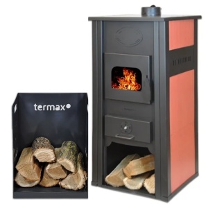 Pachet termosemineu pe lemn Termax Thermis, 24.43 kW, randament 85.10%, 155 m², suport lemne foc metalic Termax M cu design vertical si robust, 50 x 40 x 36 cm - Img 1