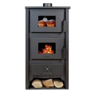 Pachet termosoba pe lemn Termax Codru, 24.43 kW, cuptor integrat, randament 85.10%, 155 m², Antracit si suport lemne foc metalic Termax M cu design vertical si robust, 50 x 40 x 36 cm - Img 2