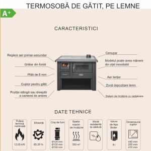 Pachet Termosoba pe lemn Termax Culina, 12.05 kW, evacuare pe dreapta, cuptor integrat, randament 85.29%, 80 m², Calorifere, Pompe Recirculare, Grup siguranta, Vas expansiune, Robineti tur/retur, Aspirator cenusa, Boiler termoelectric Tesy 80 litri - Img 6