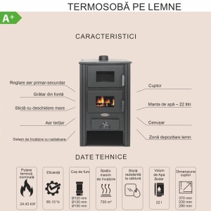 Pachet Termosoba pe lemn Termax Zorile, 24.43 kW, cuptor integrat, randament 85.10%, 155 m², Rosu, Calorifere, Pompe Recirculare, Vas expansiune, Robineti tur/retur, Boiler termoelectric 100 litri si set accesorii - Img 10