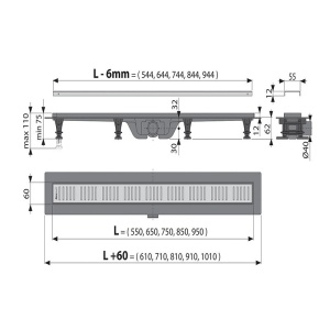 Rigola pentru dus Alcaplast, Simple, 650 mm, APZ10-650M