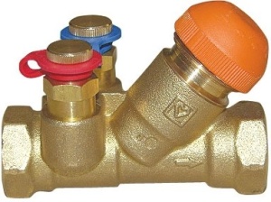 Robinet echilibrare termostatic HERZ 7217 TS-V, M 28 x 1,5, DN 15 MF, 1 7217 59, inclinat cu sectiune de trecere fixa si prize de presiune