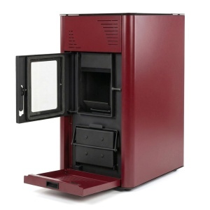 Termosemineu pe peleti Termax Kamin PM 15 kW, 120 mp, buncar peleti 30 kg, volum apa 30 litri, diametru cos fum ⌀80 mm, vas expansiune si pompa recirculare incluse, Bordo - Img 3