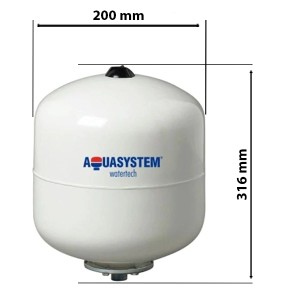 Dimensiuni Vas expansiune 8 litri Aquasystem pentru instalatii sanitare, Ø 200 mm, 3/4"