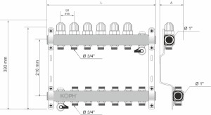 Ansamblu distribuitor pentru corpuri de incalzire, 6 cai, KOPH, inox 1" - Img 2