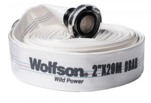Furtun pompieri cu mufe cuplare metalice WOLFSON FPC-20, 2” toli, rola 20m, ø 50mm, 8 bari, exterior din tesatura sintetic si interior cauciucat