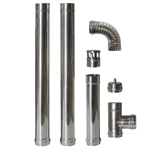 Kit cos fum de interior simplu perete Termax pentru centrale cu peleti, din inox, Ø 100 mm, conectare centrala - cos fum exterior, model P1 - Img 2